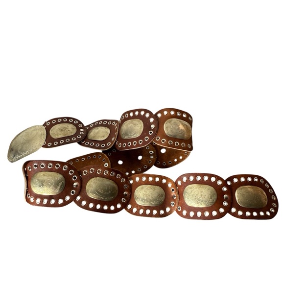 FREE PEOPLE New Supernova Cognac Brown Leather Conch Hip Belt Discs Boho M/L - Picture 4 of 13